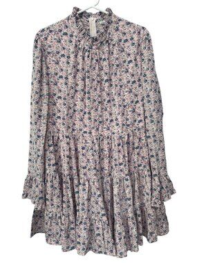 Vada Winter Babydoll Dress XXL Floral Tiered Long Sleeve Ruffle Neck Pink Boho